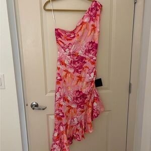 NWT Lulu's One-Shoulder Dress in Pink and Orange Floral
